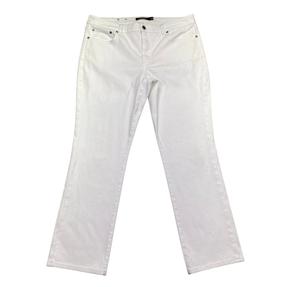 Lauren Ralph Lauren Womens White Straight Leg Denim Jeans‎ Size 14 Grunge Preppy